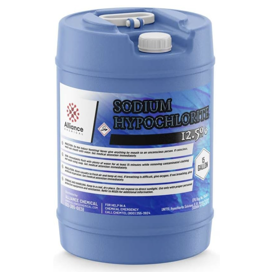 Sodium hypochlorite 12–15% oxidizing biocide for disinfection and water treatment